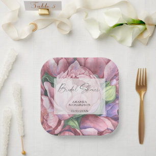Watercolor pattern flowers - bridal shower paper plate