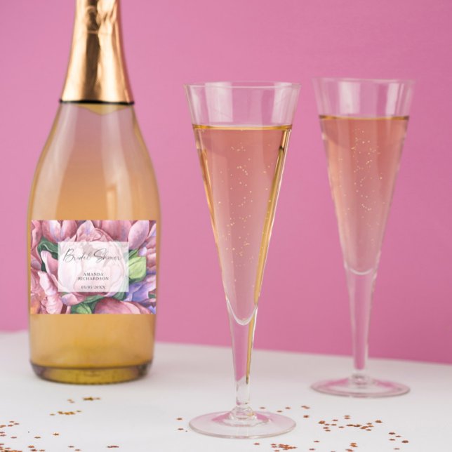 Watercolor pattern flowers - bridal shower sparkling wine label (Creator Uploaded)