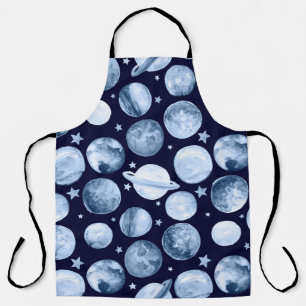 Watercolor pattern illustration of space galaxy wi apron