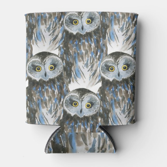 Watercolor pattern, large owl depiction can cooler (Front)