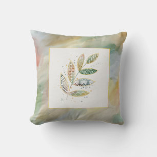 Watercolor Pattern Leaves Monogram Cushion