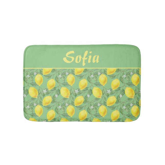 Watercolor pattern lemon yellow green  bath mat (Front)