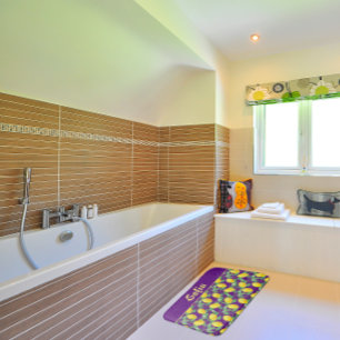 Watercolor pattern lemon yellow purple bath mat