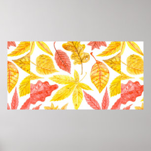 Watercolor pattern made of various colourful autum poster