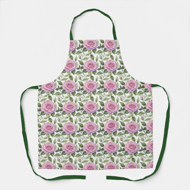 Watercolor Pattern Of Pink And Lavender Roses Apron (Front)