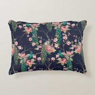 watercolor pattern peacock on a tree cherry,flower decorative cushion