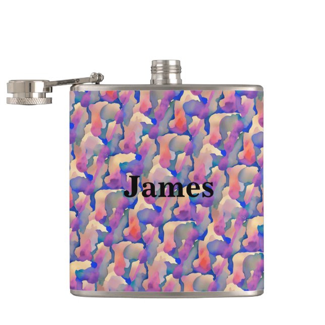 Watercolor Pattern Personalised Flask (Opened)