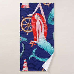 Watercolor pattern sea bath towel