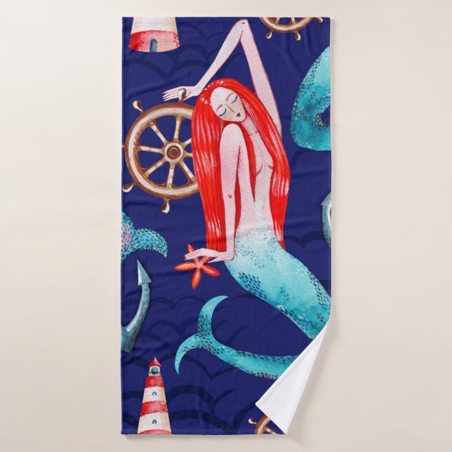 Watercolor pattern sea bath towel (Bath Towel)