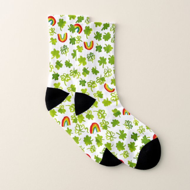 Watercolor pattern Shamrocks and Rainbows Socks (Pair)