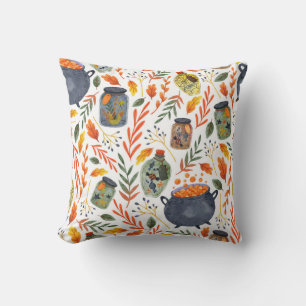 Watercolor Pattern with Autumn Foliage. Cushion