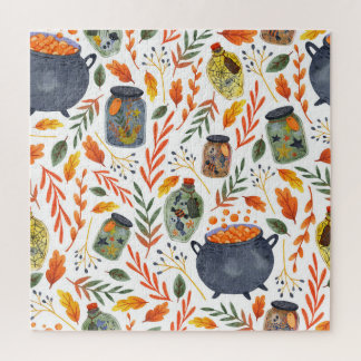 Watercolor Pattern with Autumn Foliage. Jigsaw Puzzle