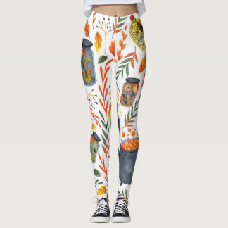 Watercolor Pattern with Autumn Foliage. Leggings