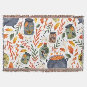 Watercolor Pattern with Autumn Foliage. Throw Blanket