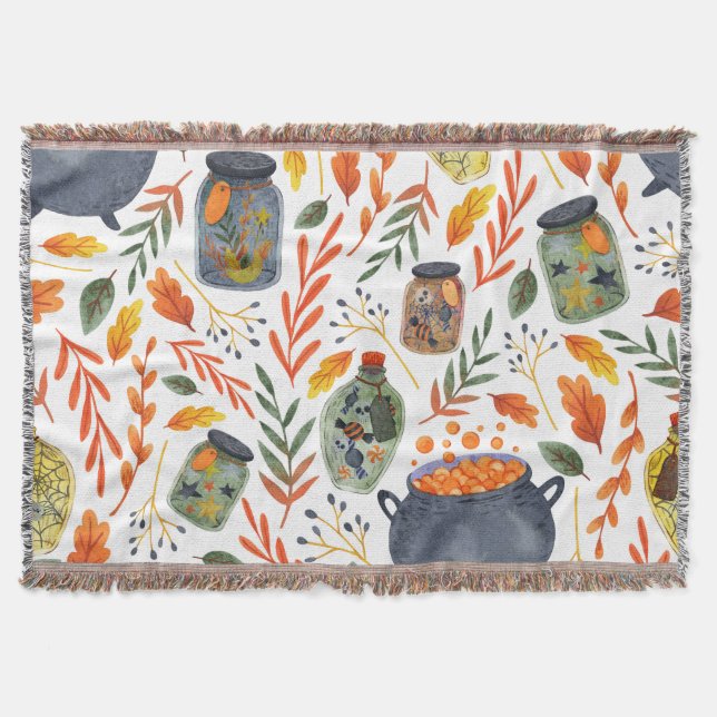 Watercolor Pattern with Autumn Foliage. Throw Blanket (Front)