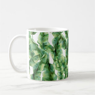 Watercolor pattern with banana palm leaves. Hand p Coffee Mug