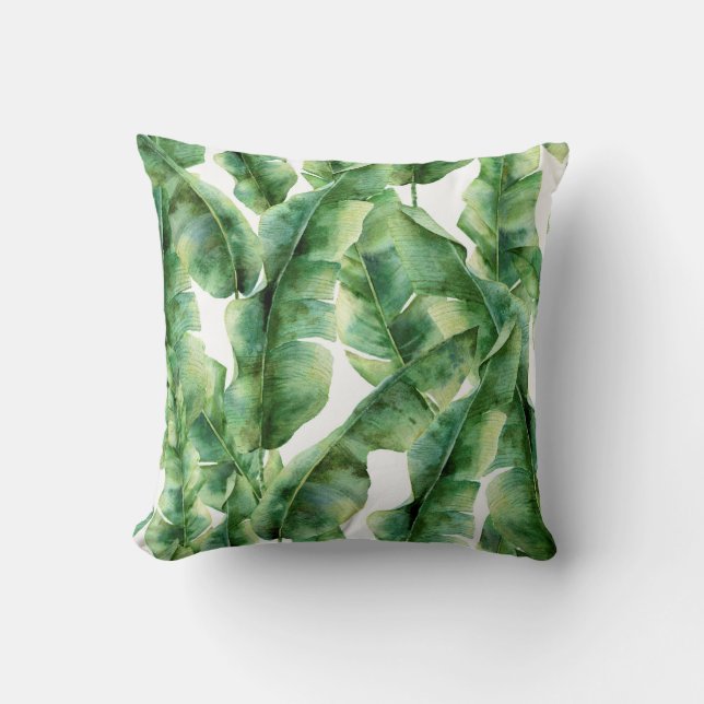 Watercolor pattern with banana palm leaves. Hand p Cushion (Front)
