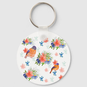 Watercolor pattern with birds and flowers bottle key ring