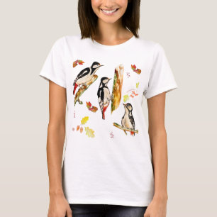 Watercolor pattern with birds woodpecker T-Shirt