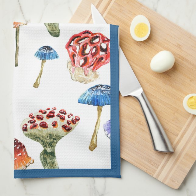 Watercolor pattern with colourful mushrooms tea towel (Quarter Fold)