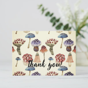 Watercolor pattern with colourful mushrooms thank you card
