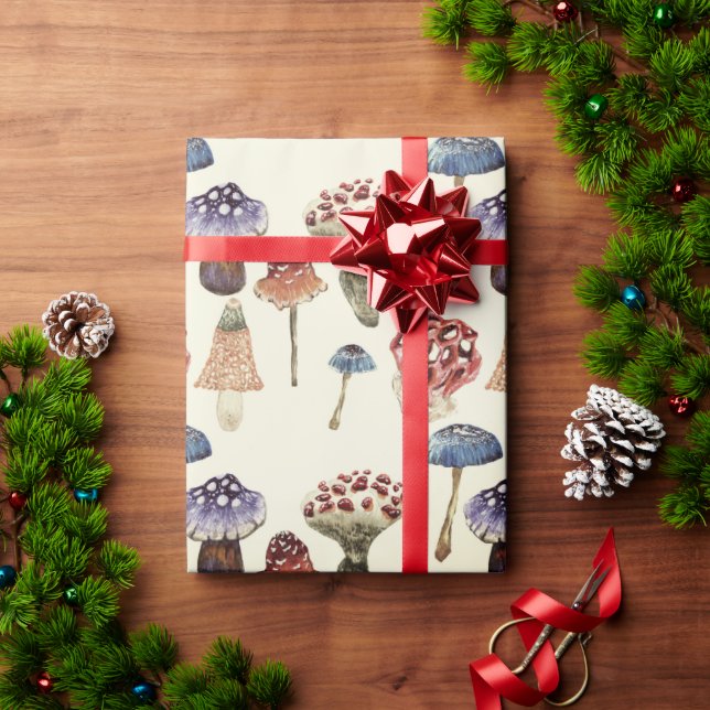 Watercolor pattern with colourful mushrooms wrapping paper (Holiday Gift)