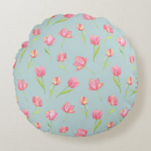 Watercolor Pattern with Delicate Pink Round Pillow