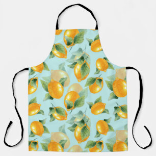 Watercolor pattern with lemons and leaves. Seamles Apron