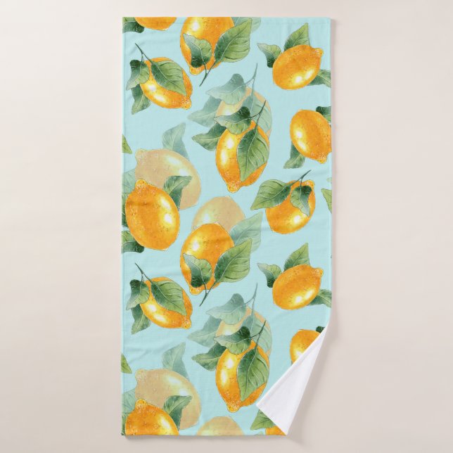 Watercolor pattern with lemons and leaves. Seamles Bath Towel (Bath Towel)