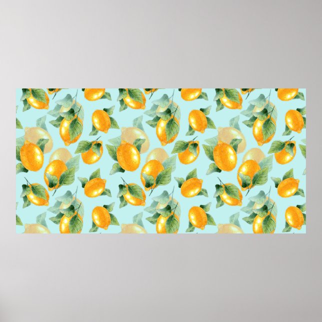Watercolor pattern with lemons and leaves. Seamles Poster (Front)