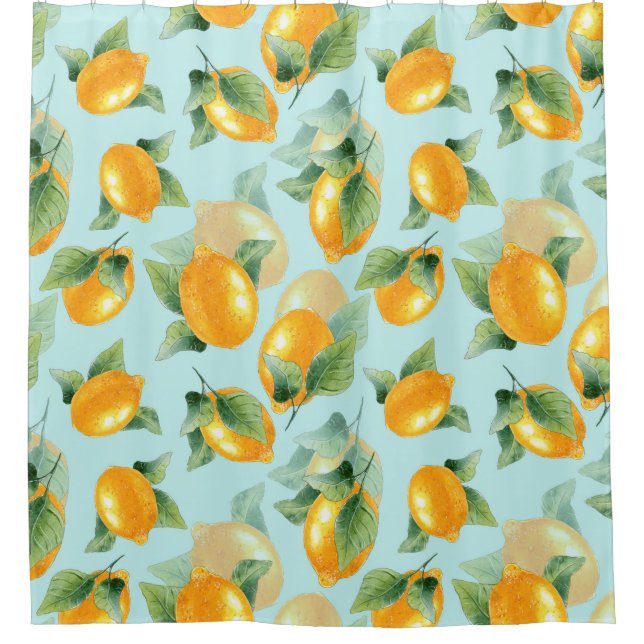 Watercolor pattern with lemons and leaves. Seamles Shower Curtain (Front)