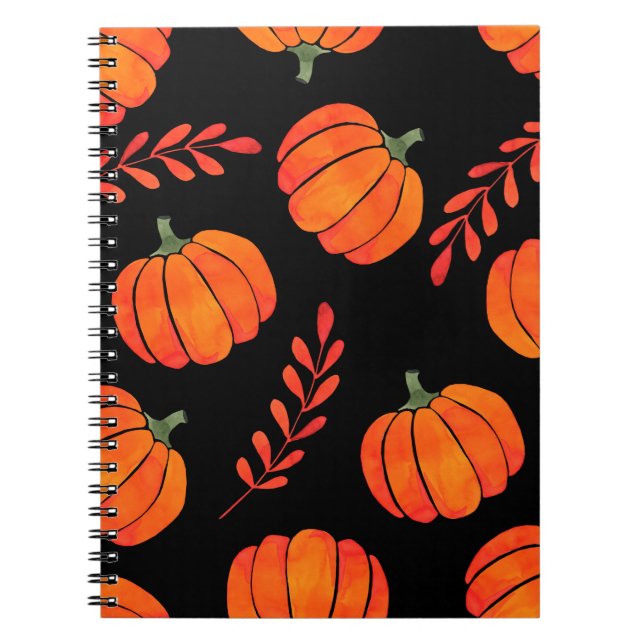 Watercolor pattern with orange pumpkins notebook (Front)