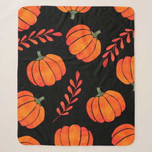 Watercolor pattern with orange pumpkins sherpa blanket