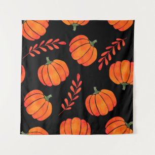 Watercolor pattern with orange pumpkins tapestry