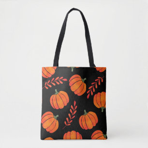 Watercolor pattern with orange pumpkins tote bag