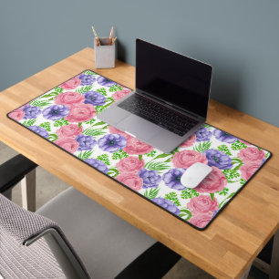 Watercolor pattern with peony and anemone flowers desk mat