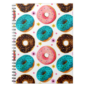 Watercolor pattern with pink, blue and chocolate d notebook