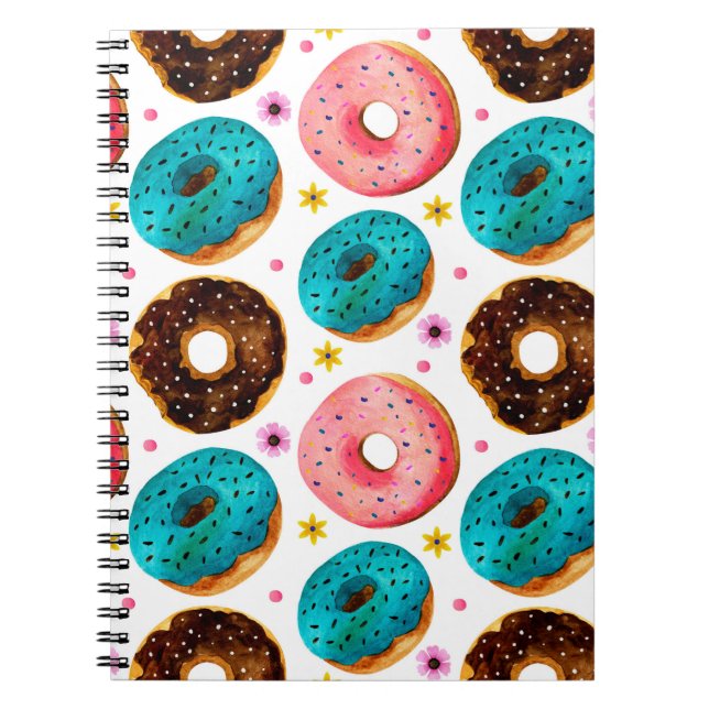 Watercolor pattern with pink, blue and chocolate d notebook (Front)