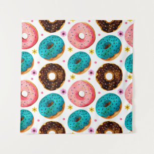 Watercolor pattern with pink, blue and chocolate d tapestry