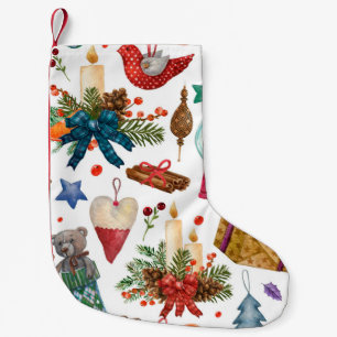 Watercolor Pattern with Vintage Christmas ornament Small Christmas Stocking