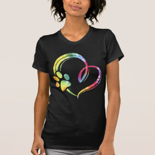 Watercolor Paw and Heart Design Dog Lover T-Shirt