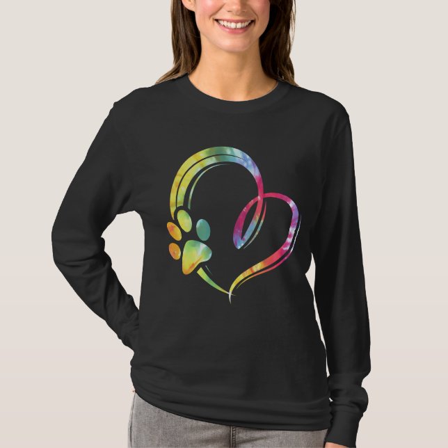 Watercolor Paw and Heart Design Dog Lover T-Shirt (Front)