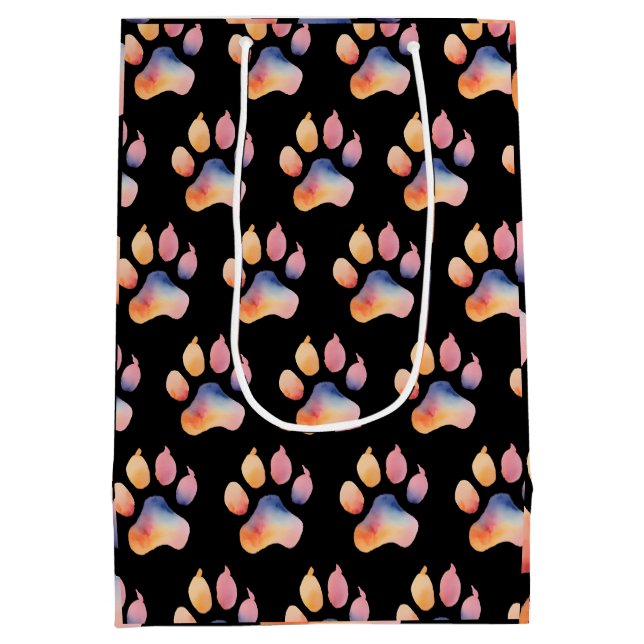 Watercolor Paw Print Background Medium Gift Bag (Back)