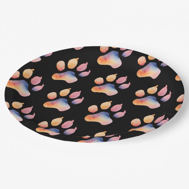Watercolor Paw Print Background Paper Plate (Angled)