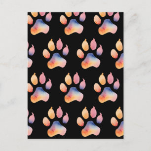 Watercolor Paw Print Background Postcard