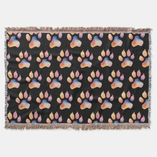 Watercolor Paw Print Background Throw Blanket