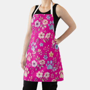Watercolor Paw Print Floral Apron – Pet Lover Gift