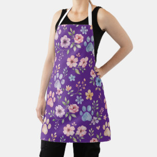 Watercolor Paw Print Floral Apron – Pet Lover Gift