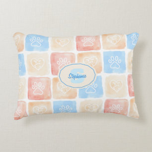 Watercolor Paw Prints & Hearts in Boxes Decorative Cushion