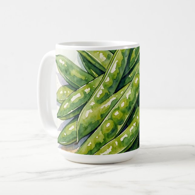 Watercolor Pea Pods Coffee Mug (Front Left)
